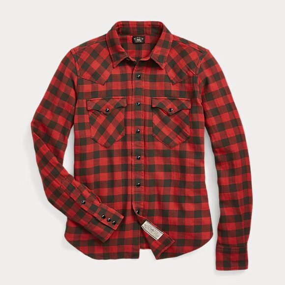 RRL Plaid Cotton Western Shirt - Picture 2 of 16